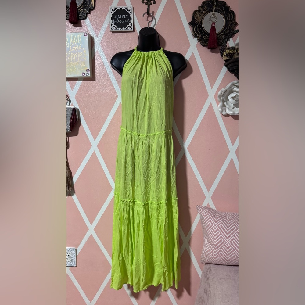 Elan Lime Green Halter Maxi Dress